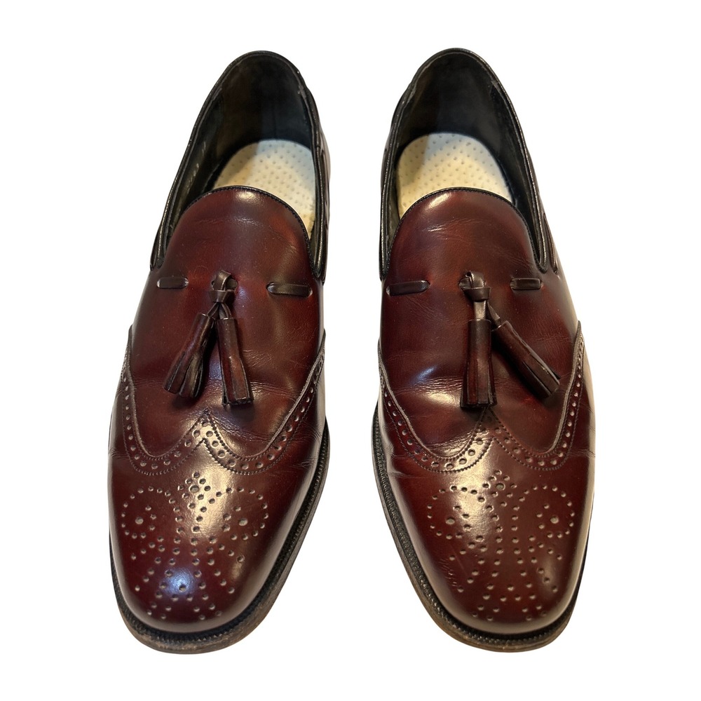 Florsheim Wingtip Tassel Loafers Mens 9 D Burgundy Good Brogue Dress Shoes
